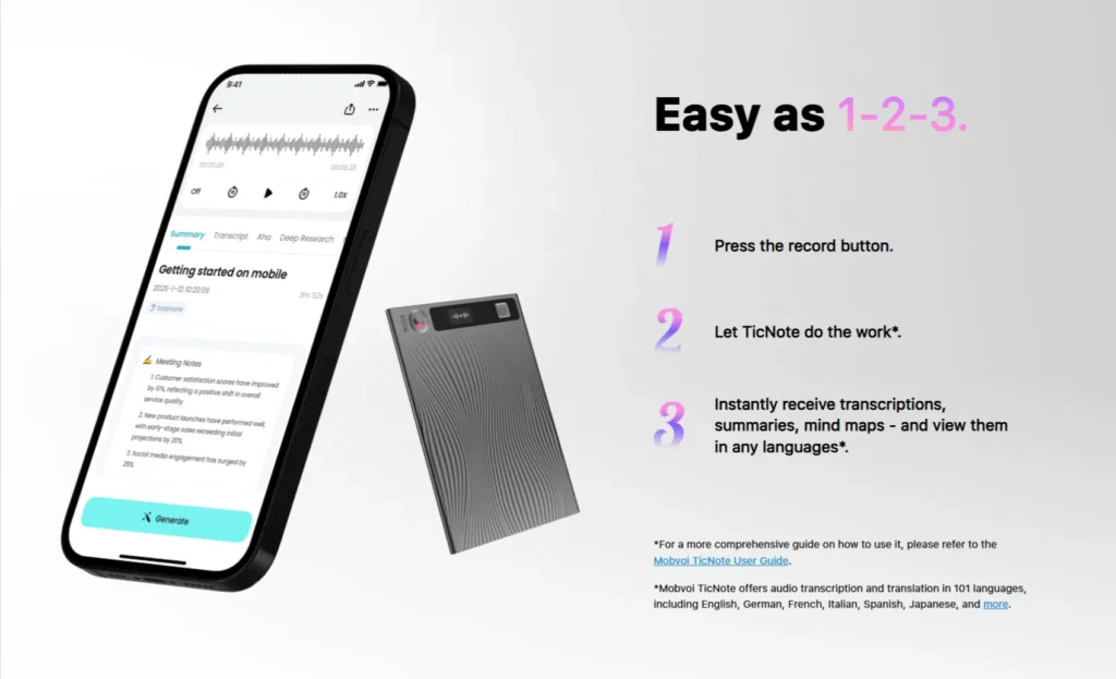 Mobvoi TicNote Review – Smartest Audio Recorder with AI Transcription & Translation 2025 6 Mobvoi TicNote Review – Smartest Audio Recorder with AI Transcription & Translation 2025
